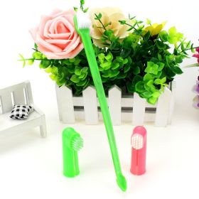 Two Headed Dog Toothbrush Set Canine Dental Hygiene Brush with 2 Finger Brushes (Color: Green)