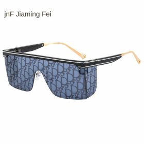 one-piece rimmed sunglasses personality letters Cross border (colour: C6 black frame watermark black gray chip)