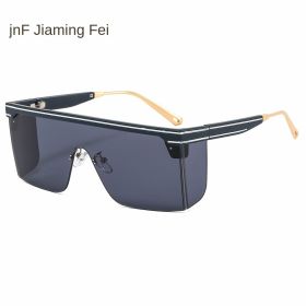 one-piece rimmed sunglasses personality letters Cross border (colour: C2 dark blue frame black grey chip)