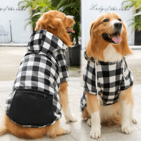 1pc Black Plaid Zip Pocket Pet Sweatshirt; Dog Clothes (Color: Black, size: 3XL)