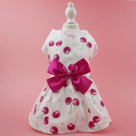 Summer Dog Dress; Pet Clothes with Bow Floral Pattern (Color: Dark Pink, size: S)
