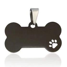 Stainless Steel Bone Shaped Pendant Collars, Metal Pendant for Pet Necklace (Color: Black, size: L)