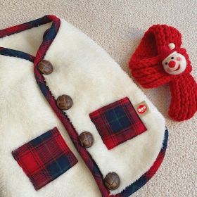 Dog plush coat; warm and soft dog coat; with scarf; charismas pet clothing (colour: White [with scarf], size: M)
