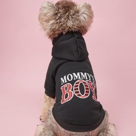 Hoodie for Small & Medium Dogs; "Mommy's Boy" Pattern Dog Hoodie (Color: Black, size: L)