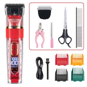 Dog Hair Clippers Set Low Noise Rechargeable Cordless Dog Grooming Clippers (Items: Set Version, Color: Red)