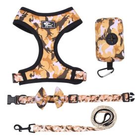 4Pcs Set Reflective No Pull Harness Collar Leash with Dog Poop Bag (Color: Yellow, size: XL)