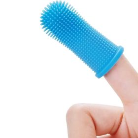 Dog Super Soft Pet Finger Toothbrush Teeth Cleaning (Color: Blue)