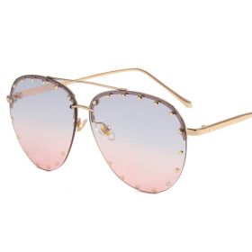 Frameless Sunglasses Cross border Punk Personality (colour: Gold framed blue pink slice)