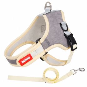 Dog Harnesses and dog leash set; Suede Chest Strap Saddle (Specification (L * W): L, colour: grey)