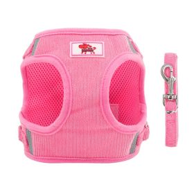 Dog Harnesses and leash set; corduroy breathable chest strap reflective (Specification (L * W): XS, colour: pink)