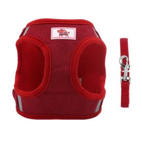 Dog Harnesses and leash set; corduroy breathable chest strap reflective (Specification (L * W): XS, colour: red)