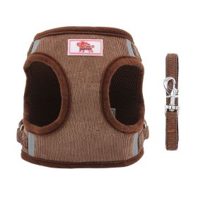 Dog Harnesses and leash set; corduroy breathable chest strap reflective (Specification (L * W): XS, colour: Coffee)