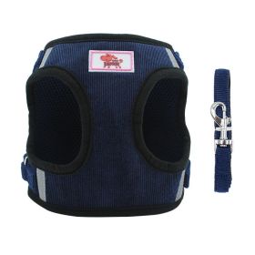 Dog Harnesses and leash set; corduroy breathable chest strap reflective (Specification (L * W): XL, colour: Dark Blue)
