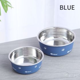 Dog Bowl for Food and Water, Stainless Steel Heavy Duty with Rubber Bottom (Color: Blue, size: L)