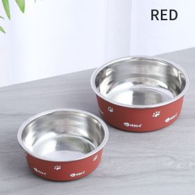 Dog Bowl for Food and Water, Stainless Steel Heavy Duty with Rubber Bottom (Color: Red, size: S)