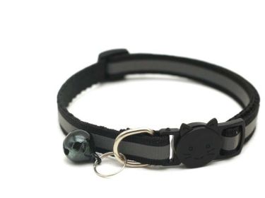 Reflective Dog Collar Nylon with Bell Neck Adjustable (Color: Black, size: M)