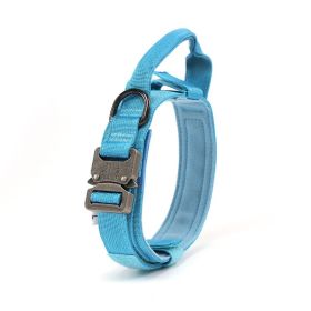 Military Dog Collar Adjustable Nylon Heavy Duty Metal Buckle with Handle (Color: Blue, size: XL)