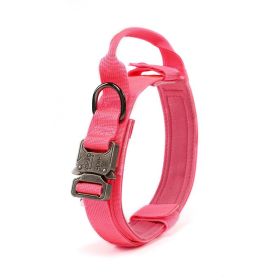 Military Dog Collar Adjustable Nylon Heavy Duty Metal Buckle with Handle (Color: Pink, size: L)