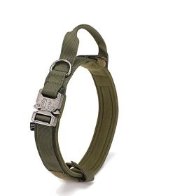 Military Dog Collar Adjustable Nylon Heavy Duty Metal Buckle with Handle (Color: Green, size: L)