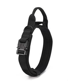 Military Dog Collar Adjustable Nylon Heavy Duty Metal Buckle with Handle (Color: Black, size: L)