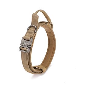 Military Dog Collar Adjustable Nylon Heavy Duty Metal Buckle with Handle (Color: Khaki, size: XL)