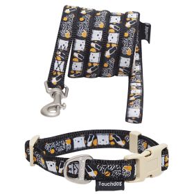 Designer Embroidered Fashion Dog Leash and Collar Combination (Color: Black Pattern, size: small)