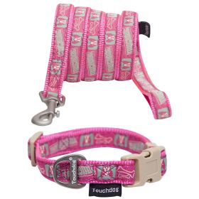 Designer Embroidered Fashion Dog Leash and Collar Combination (Color: Pink Pattern, size: large)