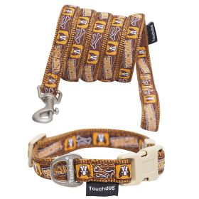 Designer Embroidered Fashion Dog Leash and Collar Combination (Color: Brown Pattern, size: medium)