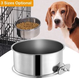 Stainless Steel Dog Bowl, Detachable Pet Cage Food Water Bowl with Clamp Holder (size: M)