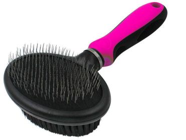 2-in-1 Dual-Sided Slicker and Bristle Grooming Pet Brush (Color: Pink)
