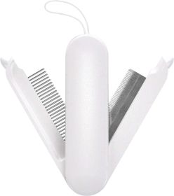 Multi-Functional 2-in-1 Swivel Travel Grooming Comb and Deshedder (Color: White)