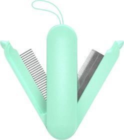 Multi-Functional 2-in-1 Swivel Travel Grooming Comb and Deshedder (Color: Green)