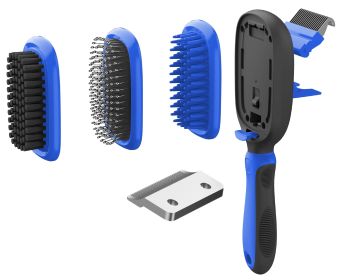 Grooming Pet Comb 5-in-1 Interchangeable (Color: Blue)