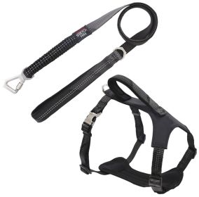 Reflective Dog Leash and Harness 2-in-1 Shock Absorbing Neoprene Padded (Color: Black, size: medium)