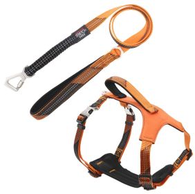 Reflective Dog Leash and Harness 2-in-1 Shock Absorbing Neoprene Padded (Color: Orange, size: medium)