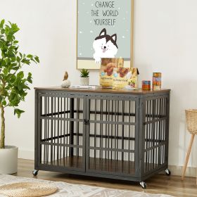 Furniture style dog crate wrought iron frame door with side openings (Color: Rustic Brown)