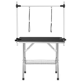 Dog Grooming Table Large Adjustable Heavy Duty w/Arm & Noose & Mesh Tray (Color: Black)