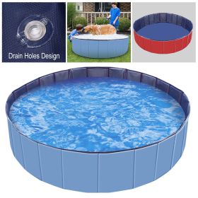 Foldable Pet Swimming Pool Bathing Tub Playmat Kids Pools (Color: Blue)