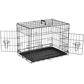 Dog Crate with Divider Panel Double Door Folding Metal Wire Plastic (Color: as Pic)