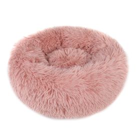 Small Large Dog Calming Bed Cozy Warm Plush Sleeping (Color: Pink, size: 40in)
