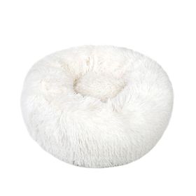Small Large Dog Calming Bed Cozy Warm Plush Sleeping (Color: White, size: 40in)