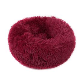 Small Large Dog Calming Bed Cozy Warm Plush Sleeping (Color: Wine Red, size: 16in)