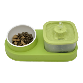 Dog Water Dispenser and Feeding Bowl 2-in-1 (Color: Green)