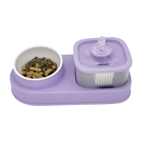 Dog Water Dispenser and Feeding Bowl 2-in-1 (Color: Purple)