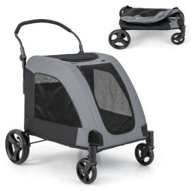 4 Wheels Extra Large Dog Stroller Foldable Dual Entry (Color: Gray)