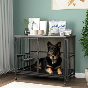Modern Kennel Dogs room up to 80 LB, furniture with Multi-Purpose (Color: Antique Gray)