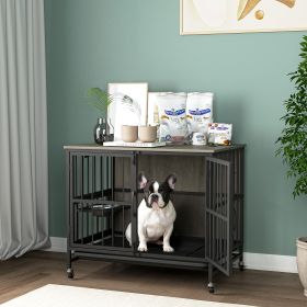 Dog crate furniture with Multi-Purpose Removable Tray, Double-Door (Color: Antique Gray)