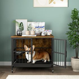 Dog crate furniture with Multi-Purpose Removable Tray, Double-Door (Color: Antique brown)