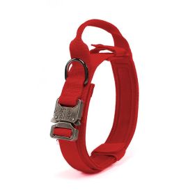 Military Dog Collar Adjustable Nylon Heavy Duty Metal Buckle with Handle (Color: Red, size: XL)